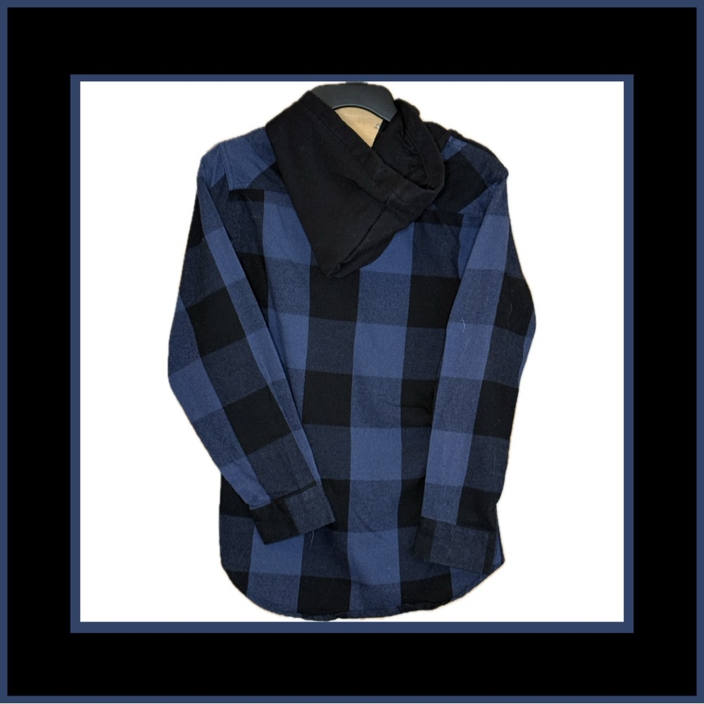 UniVibe Boy’s Long Sleeve Plaid Flannel Hoodie Shirt – Size Medium - Picture 2 of 2